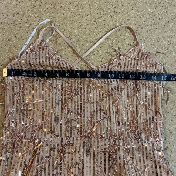 Endless Festivities Rose Gold Sequin Fringe Lace-Up Maxi Dress - Picture 6 of 15